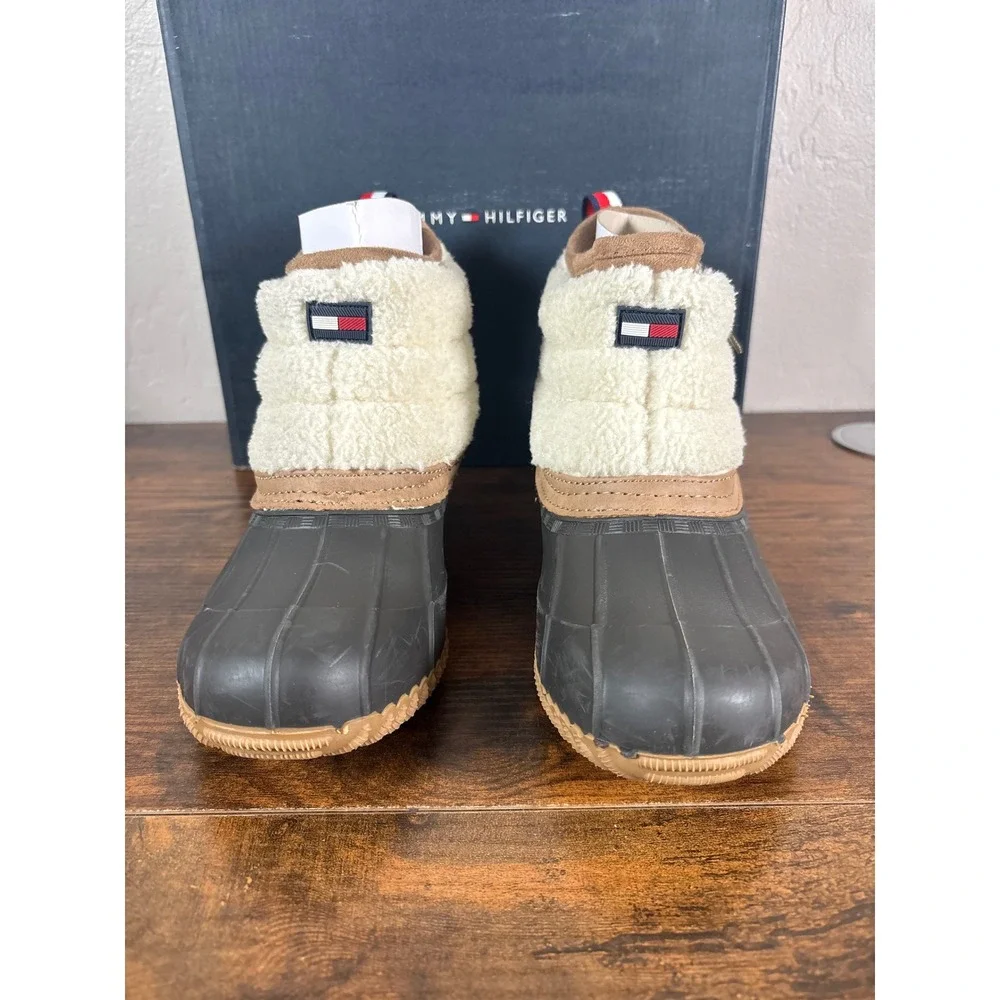 Tommy Hilfiger Roana Womens Duck Boots Dark Brown Cream Faux Shearling 6M